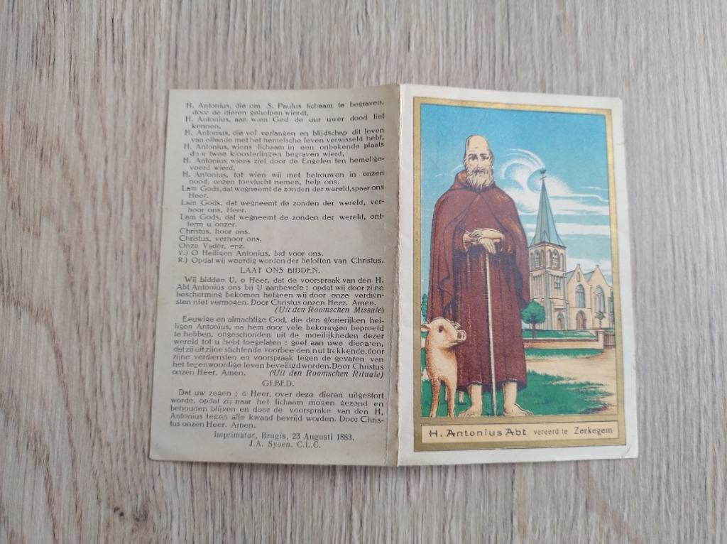 Bidkaartje S. Antonius Abt vereerd te Zerkegem, Ophalen of Verzenden, Bidprentje