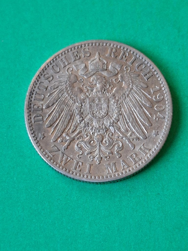 1904 Allemagne Wurtemberg 2 marks en argent Wilhelm II, Envoi, Allemagne, Monnaie en vrac, Argent