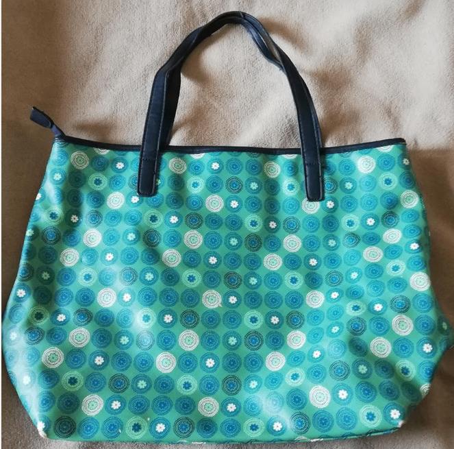 Veritas grote blauw/groene tas met bloemen, Handtassen en Accessoires, Ophalen of Verzenden, Gebruikt, Groen, Handtas