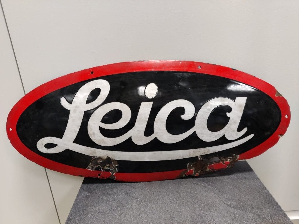 Leica emaille bord, Verzamelen, Merken en Reclamevoorwerpen, Gebruikt, Reclamebord, Ophalen