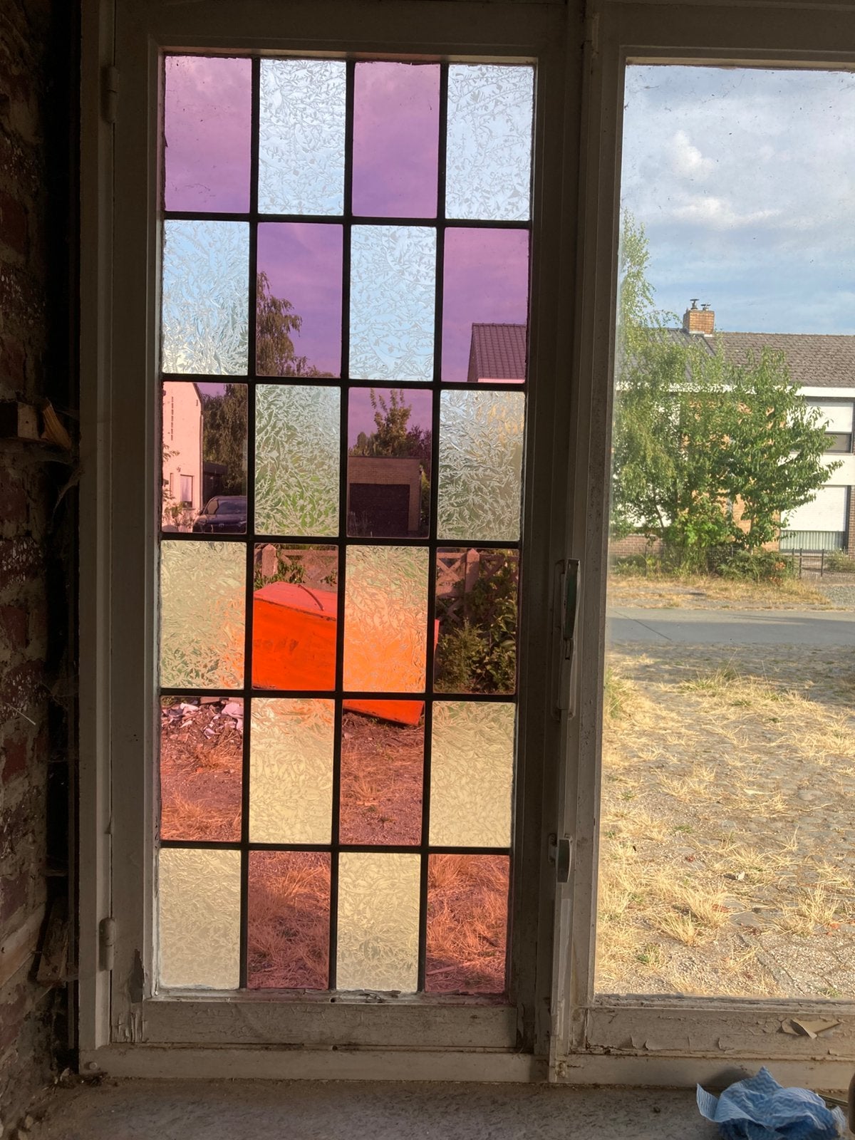 Châssis de fenêtre en bois avec vitraux, Enlèvement, Comme neuf, Vitrail