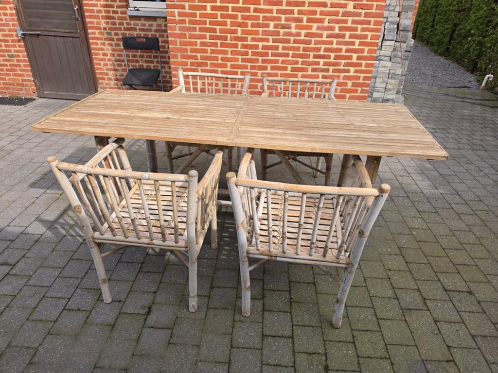Tuinset bamboe / teak, Tuin en Terras, Ophalen, 4 zitplaatsen, Gebruikt, Teakhout