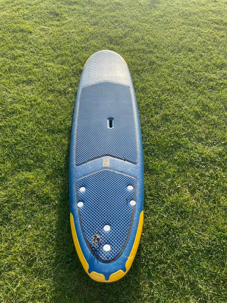 Olaian 8"/80L blauw-gele surfplank, Watersport en Boten, Ophalen, Zo goed als nieuw, SUP-boards