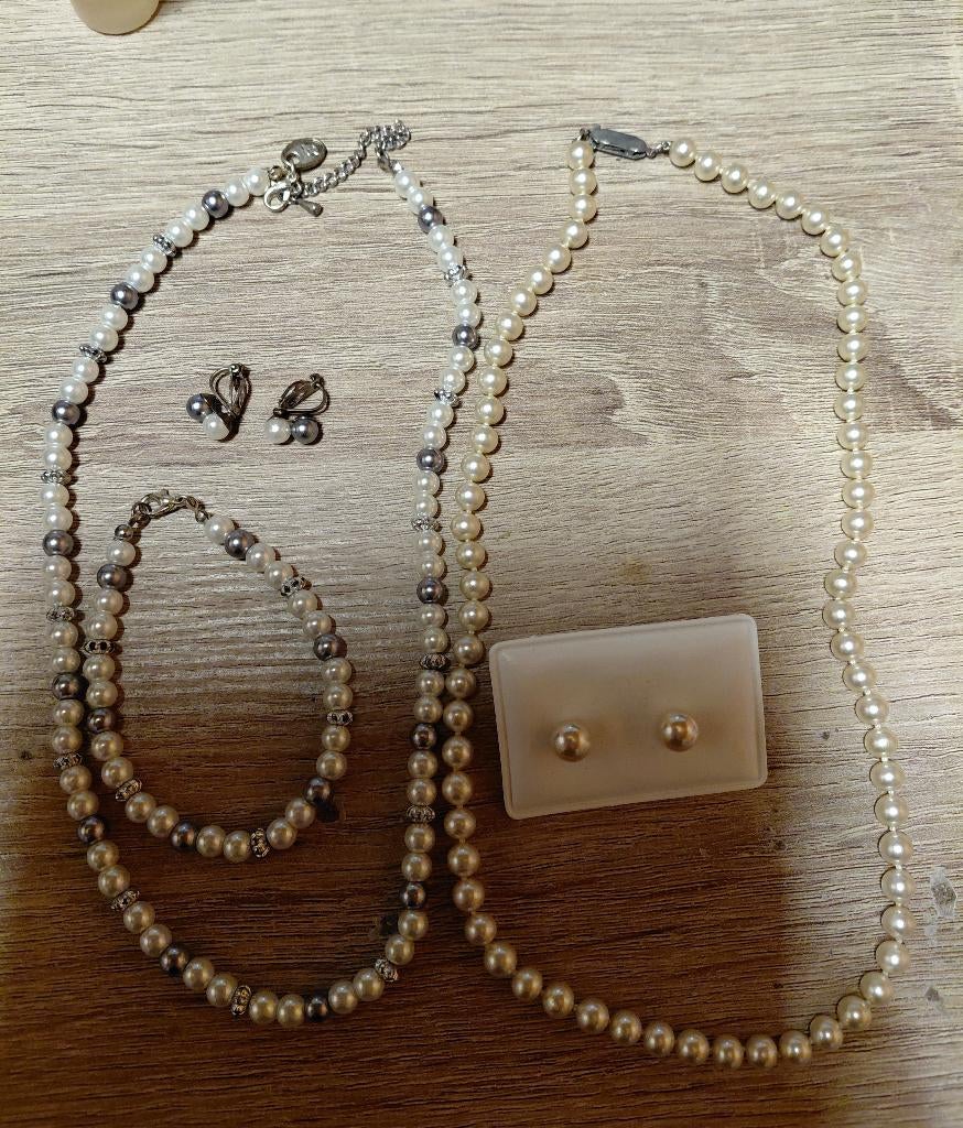 Lot 2 Parures Perles Fantaisie, Bijoux, Sacs & Beauté, Colliers, Comme neuf, Beige, Enlèvement