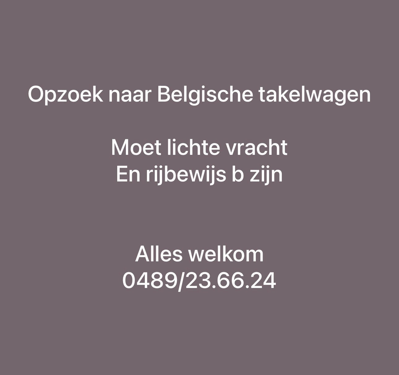 Opzoek naar Belgische takelwagen, Particulier, Te koop