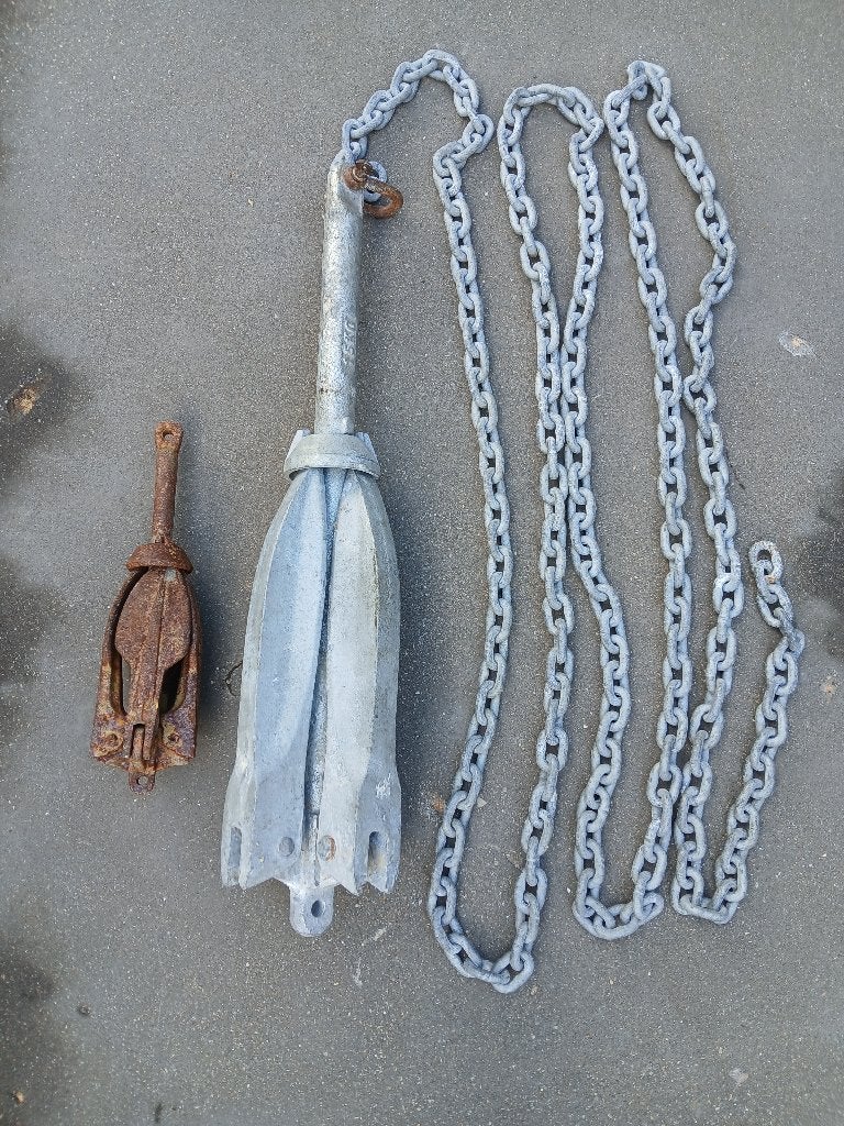 15kg Paraplu Anker Gegalvaniseerd met ketting, Watersport en Boten, Ophalen, Zo goed als nieuw, Ankeren en Afmeren