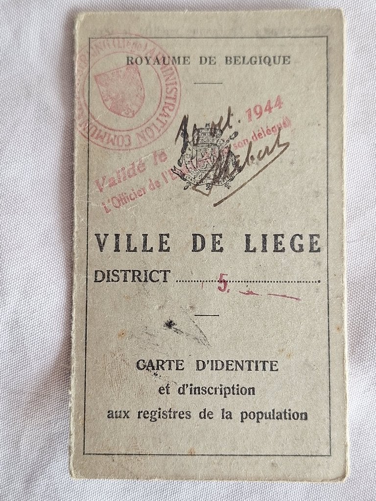 Ancienne carte d'identité Ville de Liège 1944, Enlèvement ou Envoi
