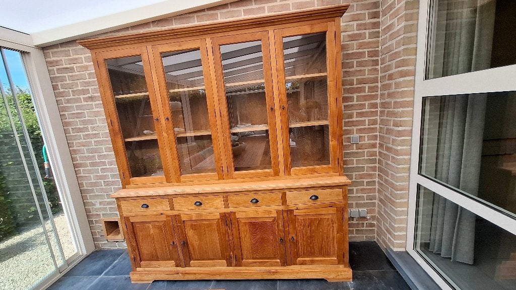Vitrinekast teak, Huis en Inrichting, Kasten | Vitrinekasten, Ophalen, Met deur(en), 200 cm of meer, Teakhout