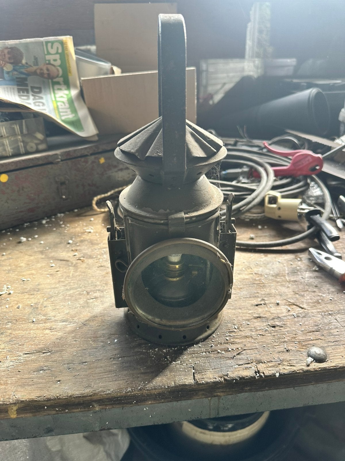 Oude metalen olielantaarn met handvat – vintage decoratie, Ophalen
