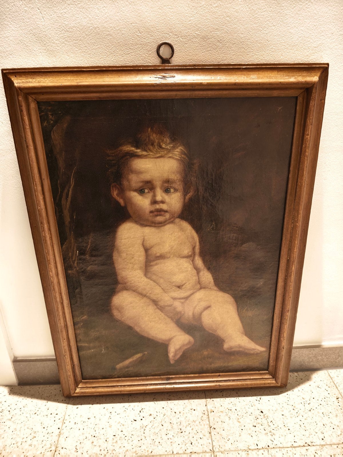 olieverfschilderij uit de 19e eeuw jong kind zittend, Doek, Ophalen of Verzenden, Gesigneerd, Landschap