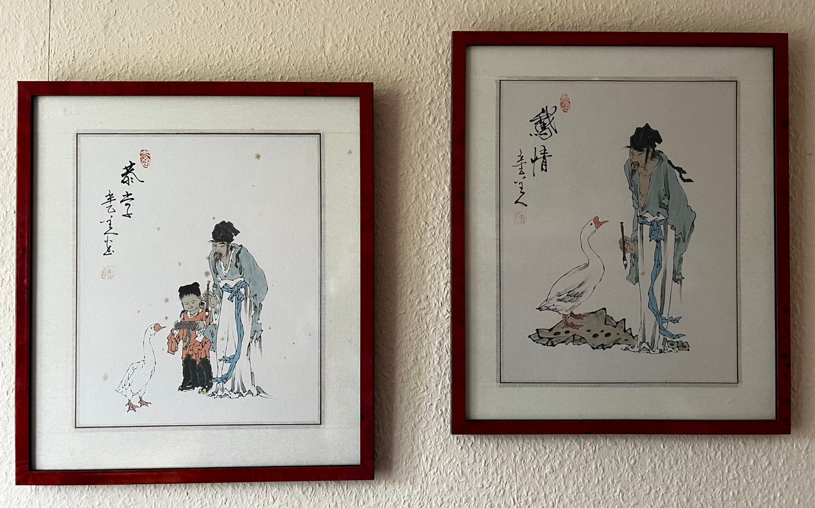 Traditionele Chinese schilderijtjes, 2 ex., Ophalen
