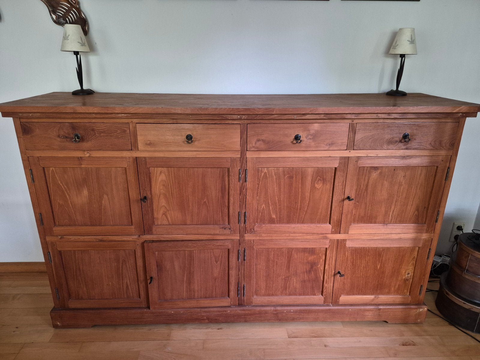 Landelijke buffetkast in massief teak, B 210, H 120, D 55, Ophalen, Teakhout, Met lade(s), 200 cm of meer