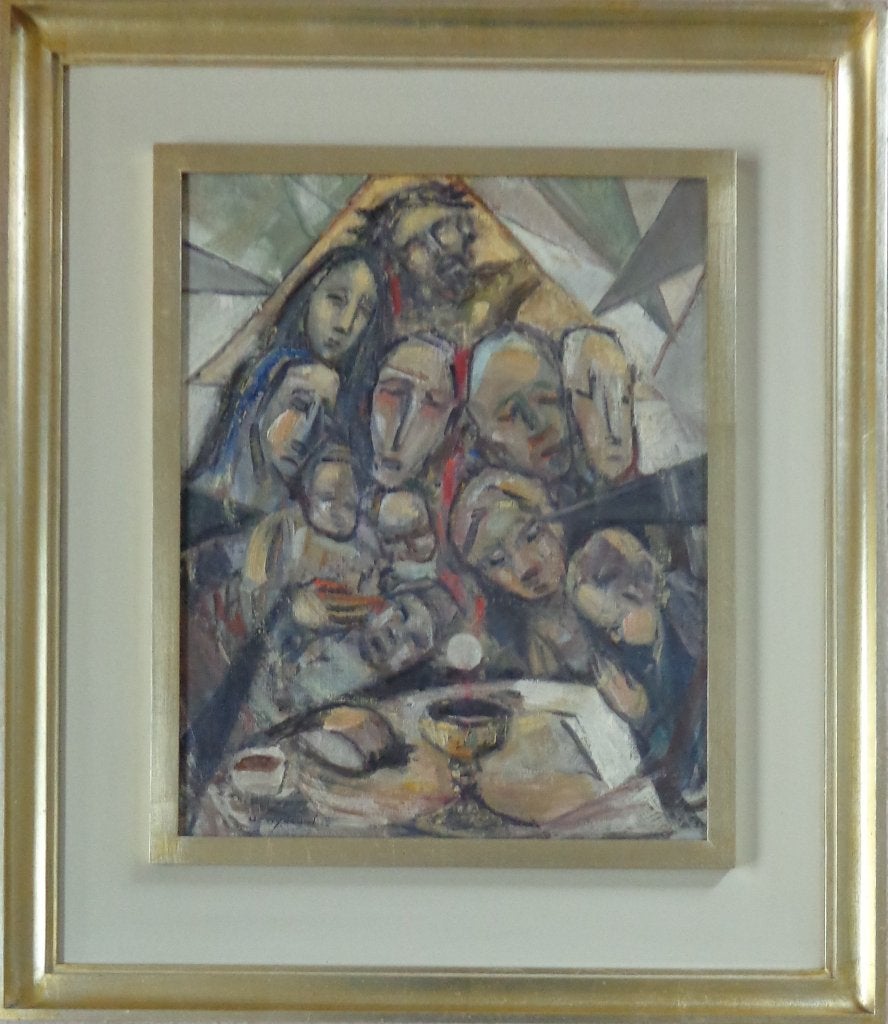 URBAIN WYDOUW / LAATSTE AVONDMAAL / OLIEVERF / 75x85cm KADER, Portrait ou Personnes, Peinture à l'huile, Panneau, Œuvre originale