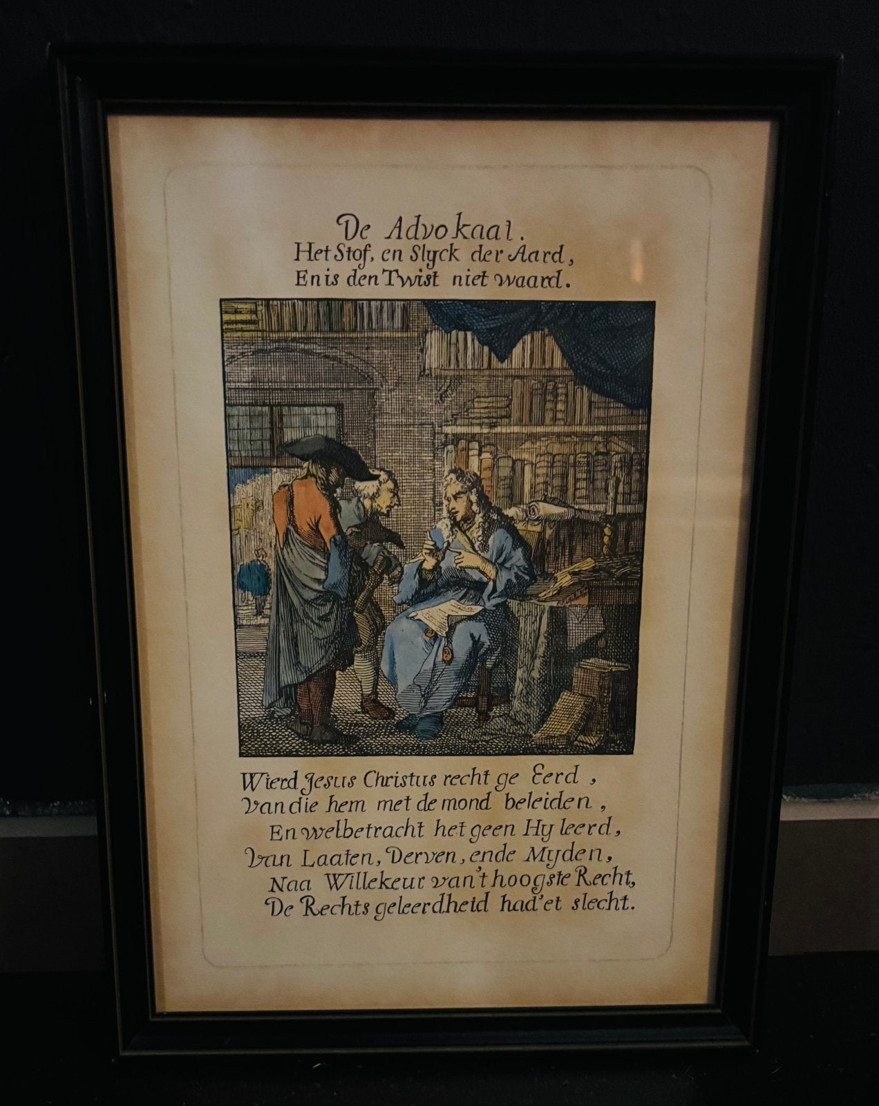 Oude prent “De Advokaat”, Antiek en Kunst, Kunst | Tekeningen en Fotografie, Ophalen of Verzenden, Ets, Print/reproductie, Ingelijst