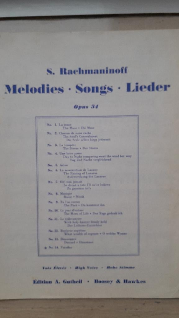 VOCALISE             Rachmaninov, Muziek en Instrumenten, Bladmuziek, Zang, Klassiek, Overige soorten, Ophalen of Verzenden