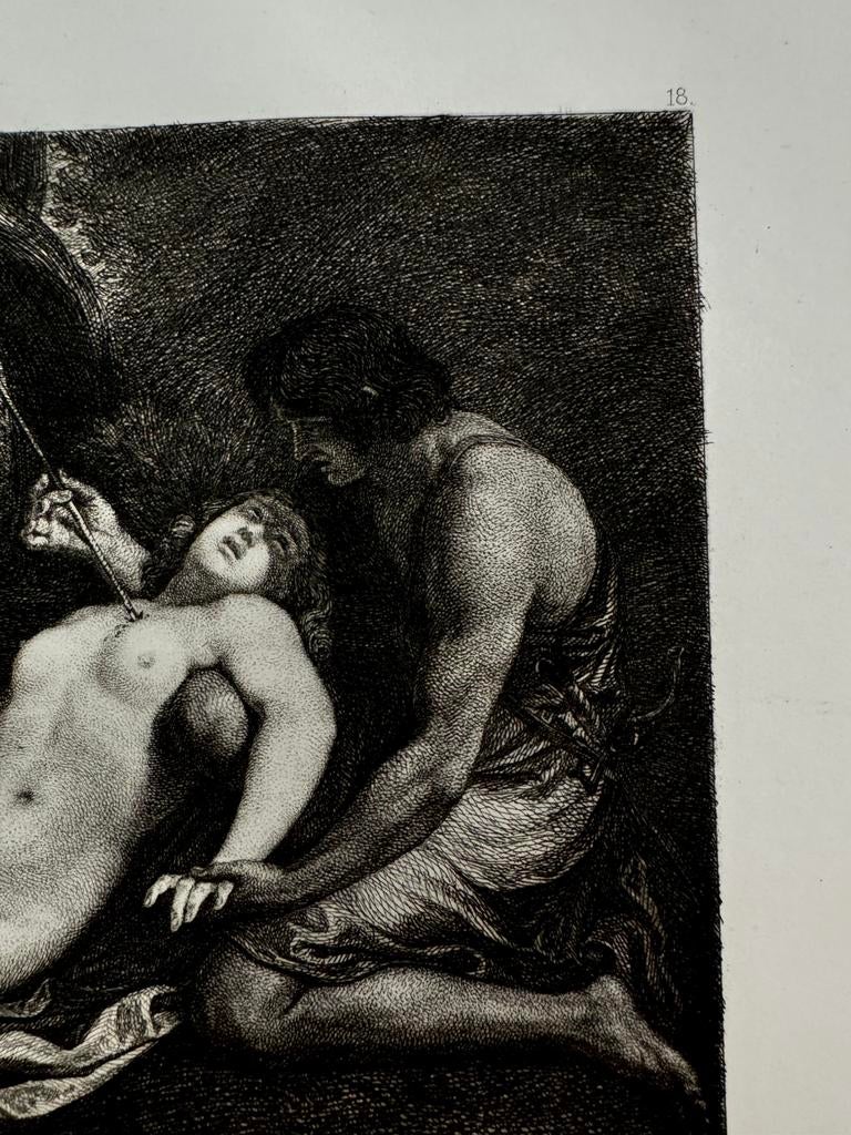 Oude gravure Cephalus und Prokris – W. Unger – klassiek, Enlèvement ou Envoi, Mythologie, Gravure