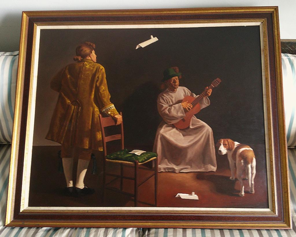 Classique incluant un musicien et chien - Steenbergen 1962-, Antiquités & Art, Art | Peinture | Classique, Enlèvement