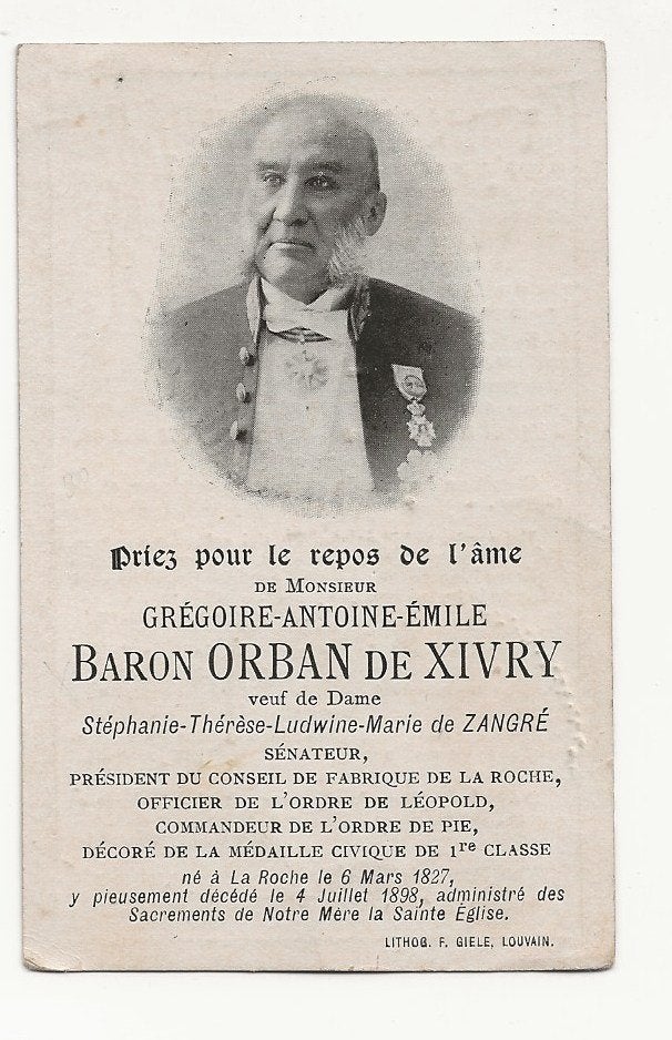1898 doodsprentje adel baron orban senator foto, Verzamelen, Ophalen of Verzenden, Bidprentje