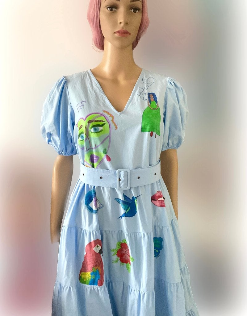 One-of-a-kind light blue midi dress (size S/M), Maat 38/40 (M), Blauw, Ophalen of Verzenden, Zo goed als nieuw