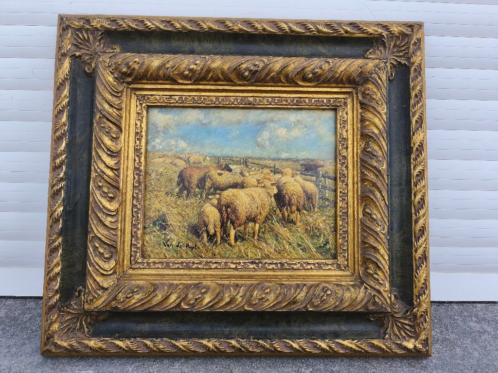 huile sur panneau les moutons signe van de puyte, Enlèvement ou Envoi, Panneau