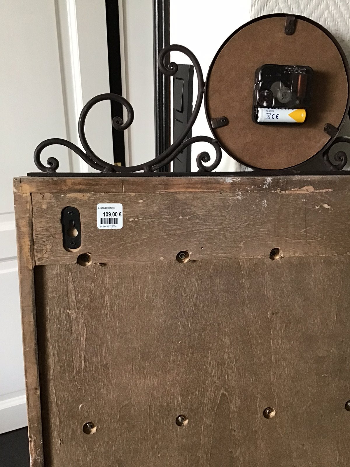 Sleutelhangbord met klokje, Huis en Inrichting, Ophalen, Wandklok, Vintage, Analoog