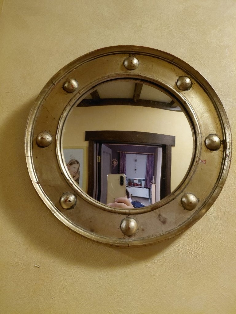 Miroir convexe rond convexe en bois - œil de sorcière, Enlèvement ou Envoi, Rond, Moins de 50 cm, Moins de 100 cm