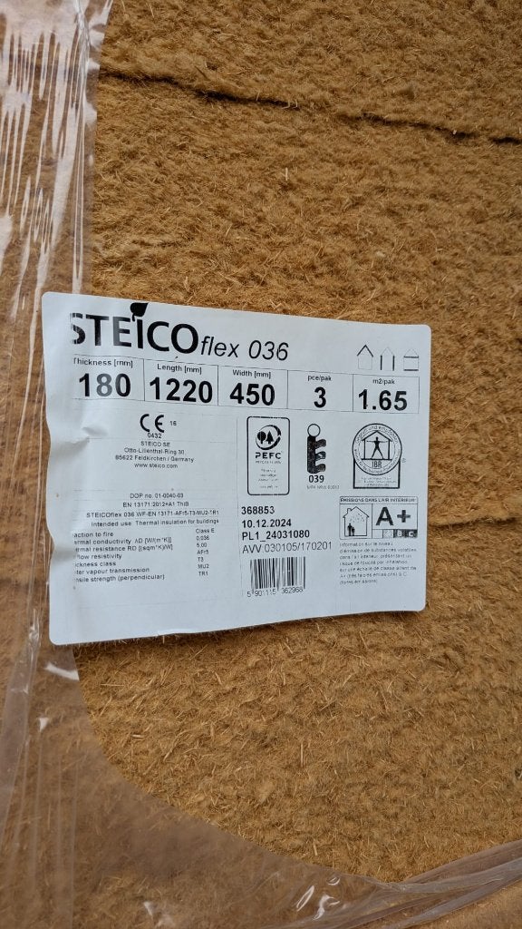 Steico flex 036 PEFC 450x1220x180, Bricolage & Construction, Isolation & Étanchéité, Enlèvement, Autres matériaux, Isolation des murs