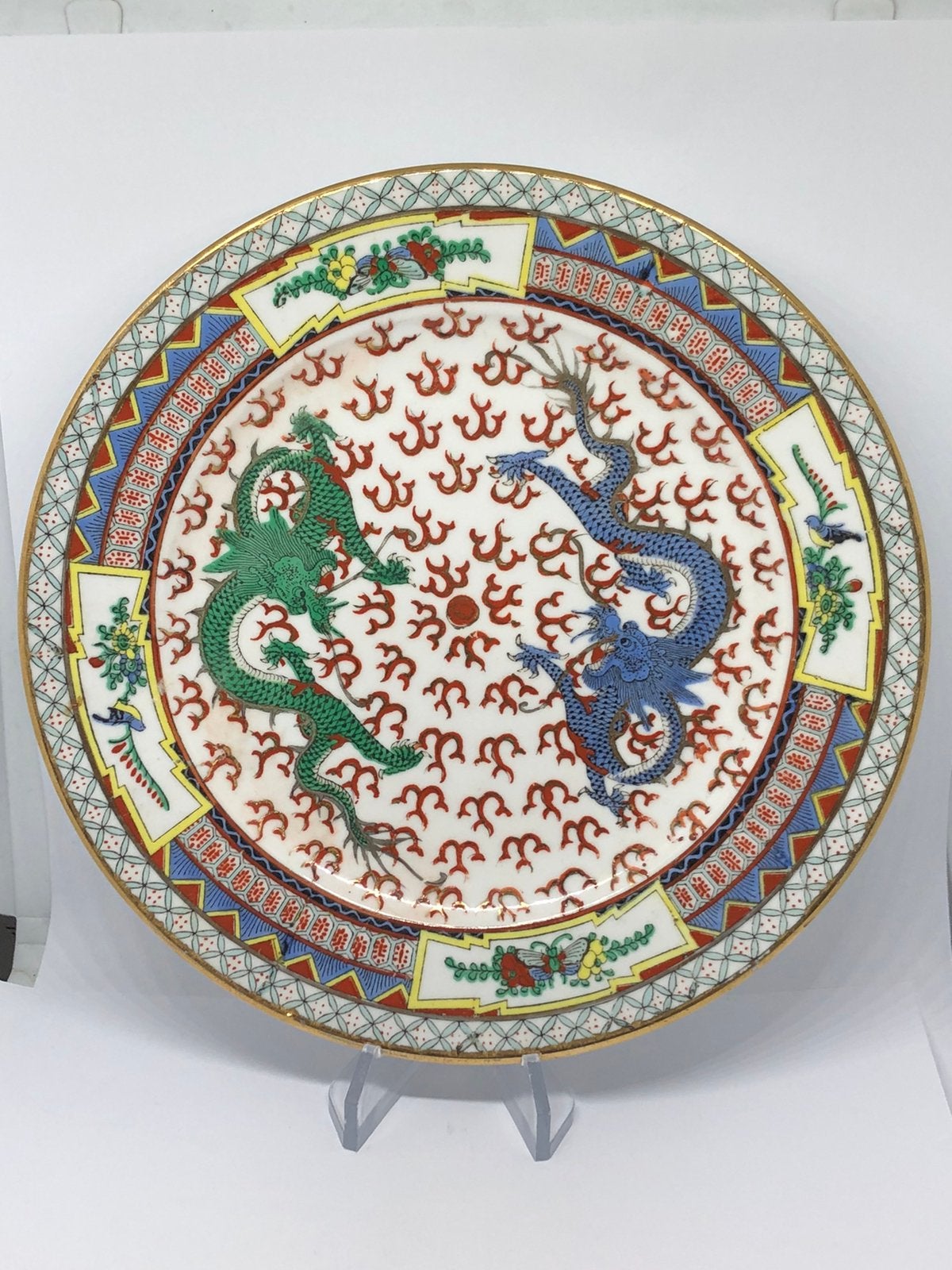 Vintage Chinees bord, porselein Double Dragon 17,5 cm, Ophalen of Verzenden