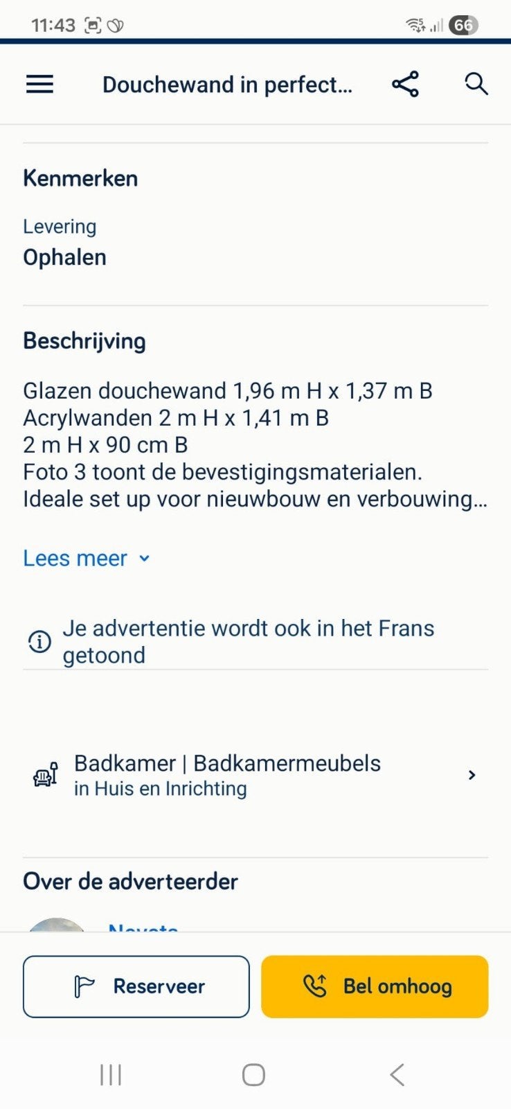 Glazen douchewand en acrylwanden DRINGEND WEG, Enlèvement