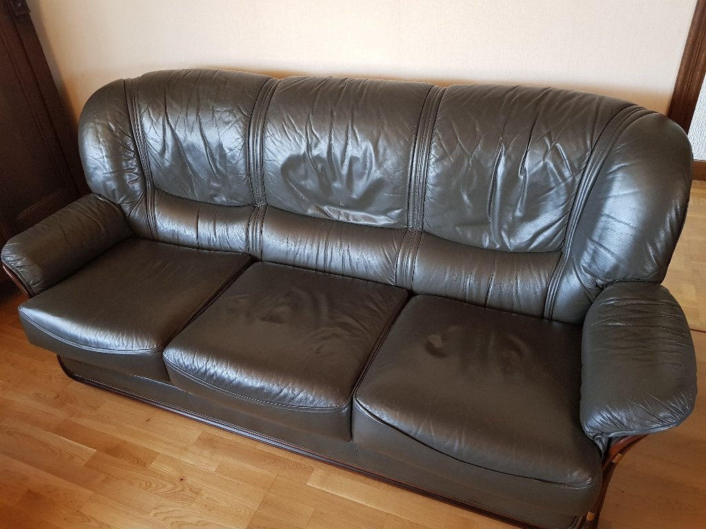 Lederen salon met bijhorende tafel!, Huis en Inrichting, Ophalen, Zo goed als nieuw, Leer, Rustiek leder
