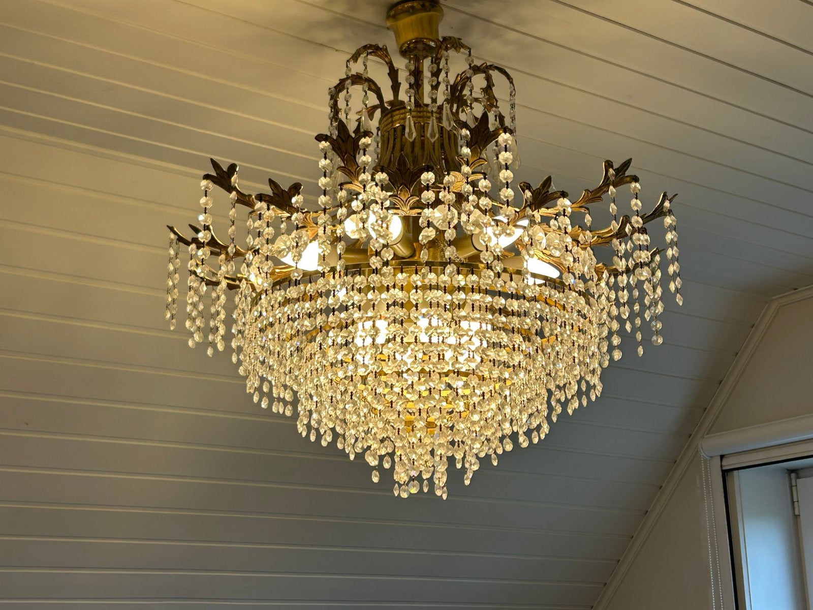 Mooie kristallen luster, Huis en Inrichting, Lampen | Kroonluchters, Ophalen, Zo goed als nieuw, Glas