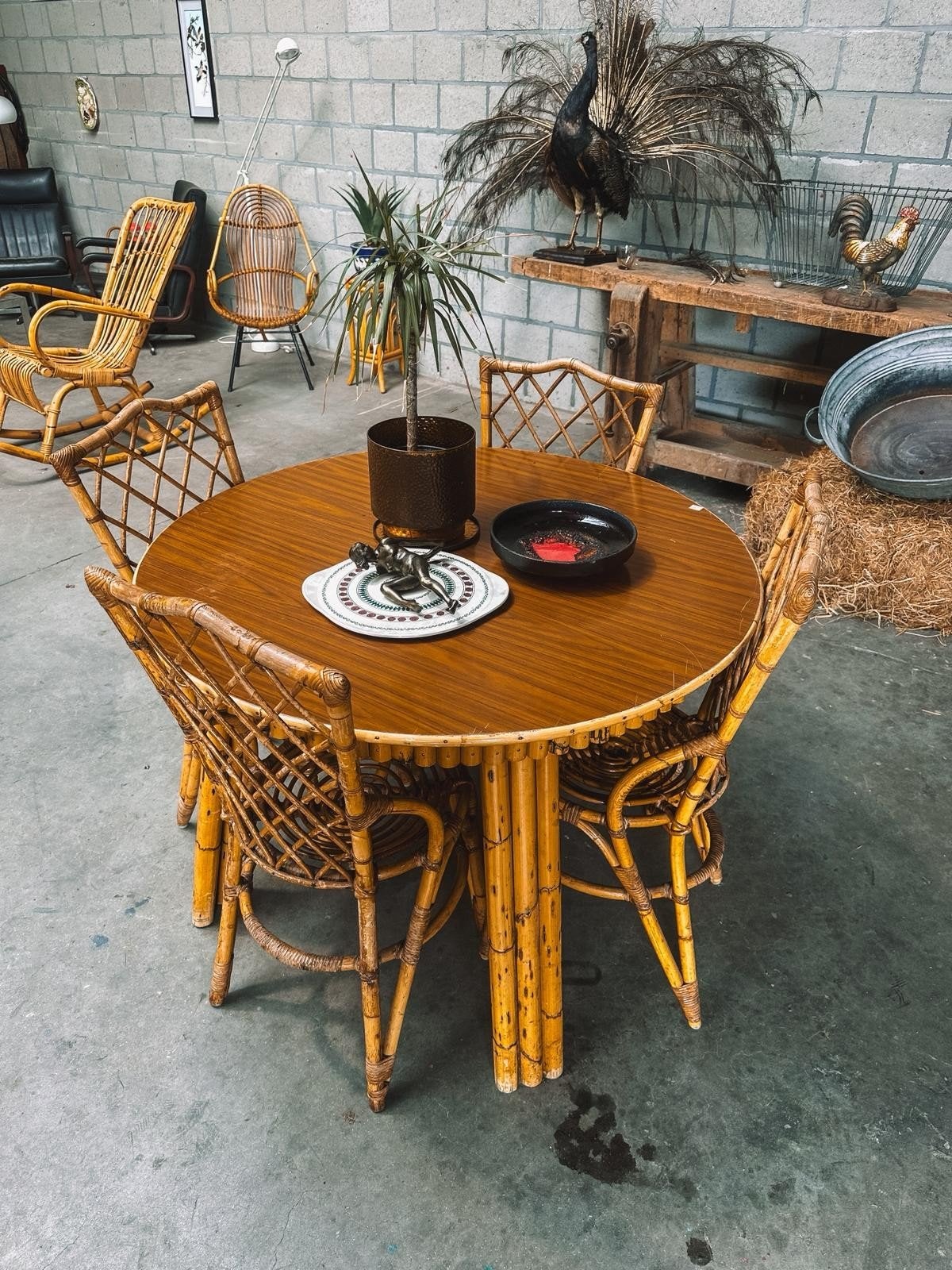 Rotan eettafel + 4 stoelen, Ophalen, 4 zitplaatsen, Eettafel, Rotan