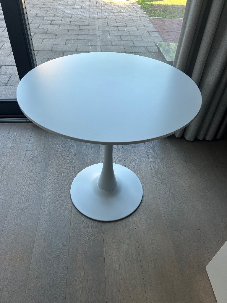 Ronde witte eettafel, Ophalen, Rond, 50 tot 100 cm, Zo goed als nieuw