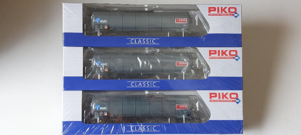 SNCB/NMBS PIKO SET DE 3 WAGONS CITERNE KVG ESSO*HO*DC 58340, Neuf, Analogique, Wagon, Piko
