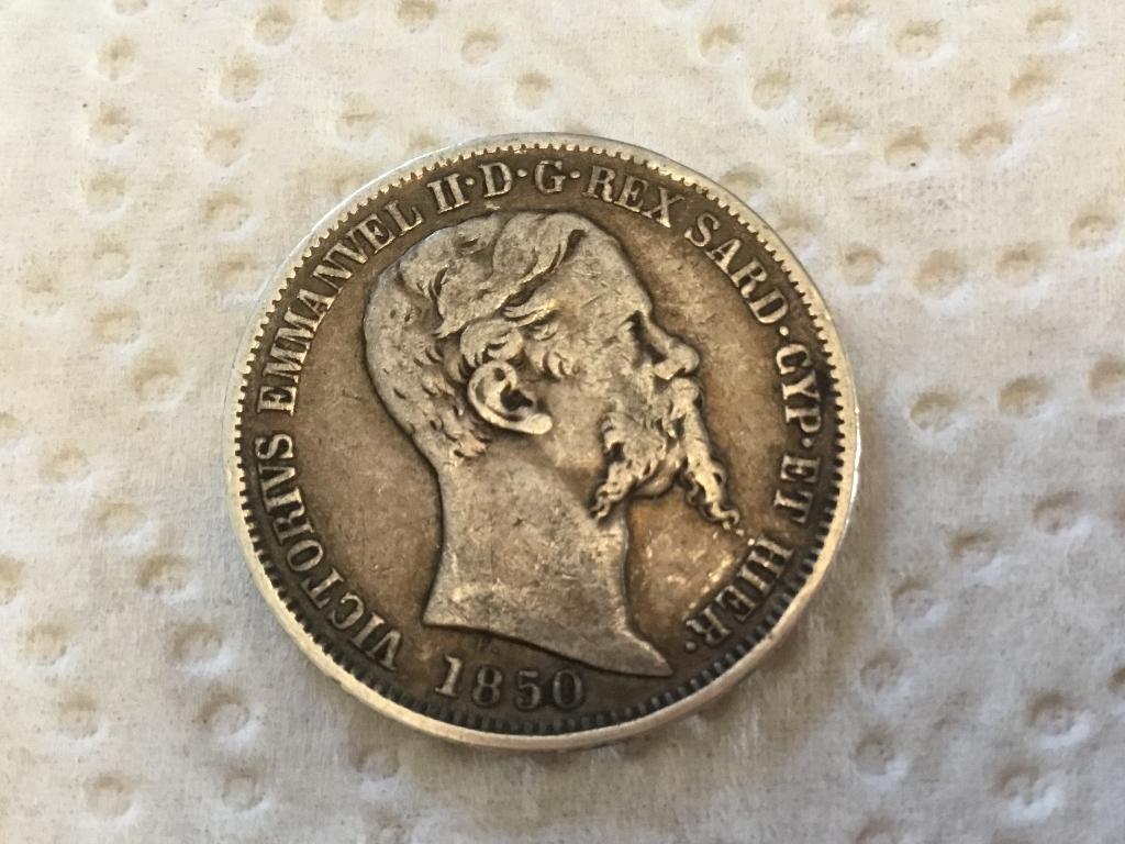 2 lire 1850 Torino zilver Vittorio Emanuele II, Postzegels en Munten, Ophalen of Verzenden, Italië, Zilver
