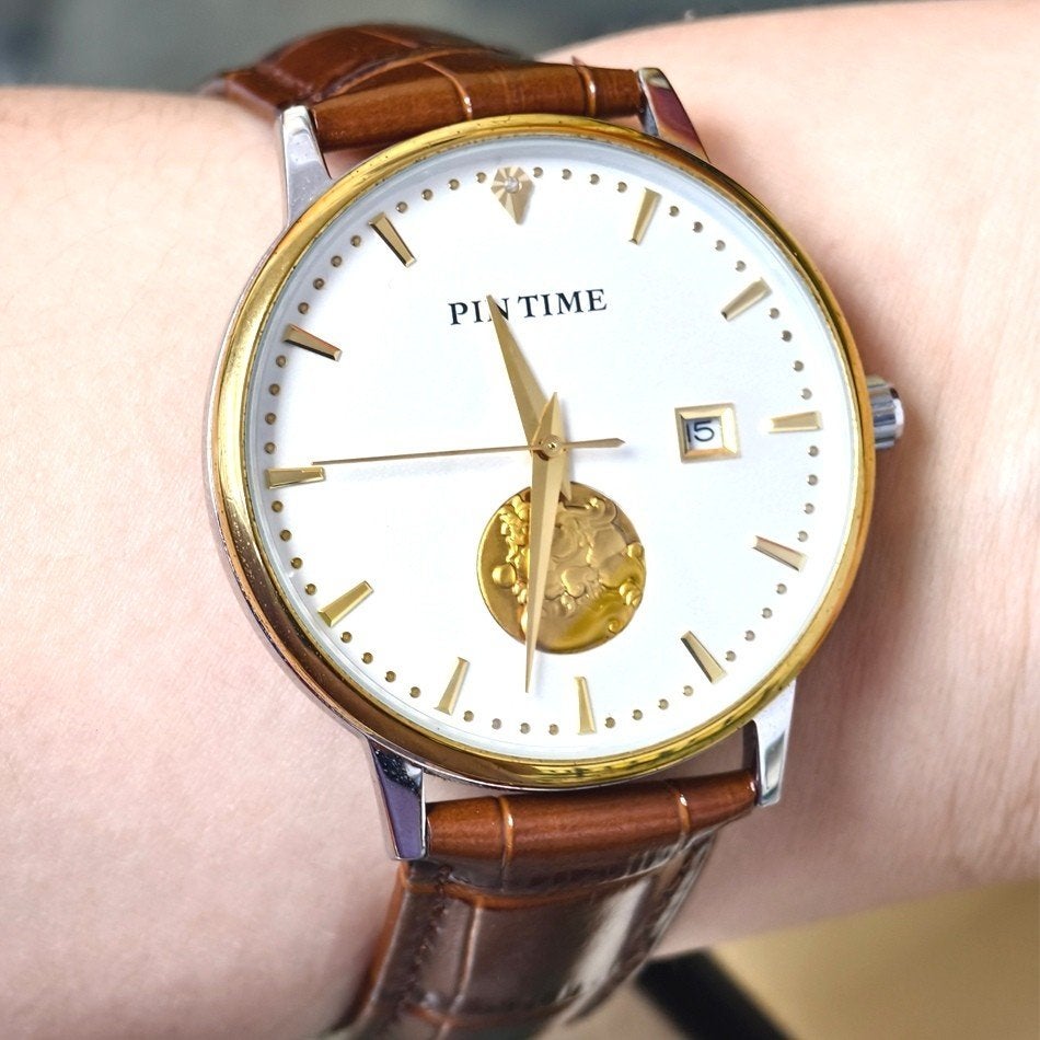 Montre automatique Pintime squelette bicolore - bracelet cui, Or, Or