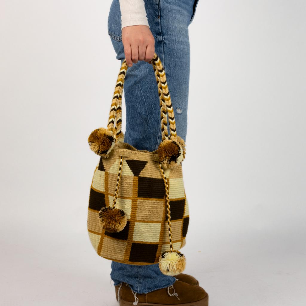 Häkeltas Boho originele Wayuu schoudertas uit Colombia, Handtassen en Accessoires, Tassen | Damestassen, Nieuw, Handtas, Beige