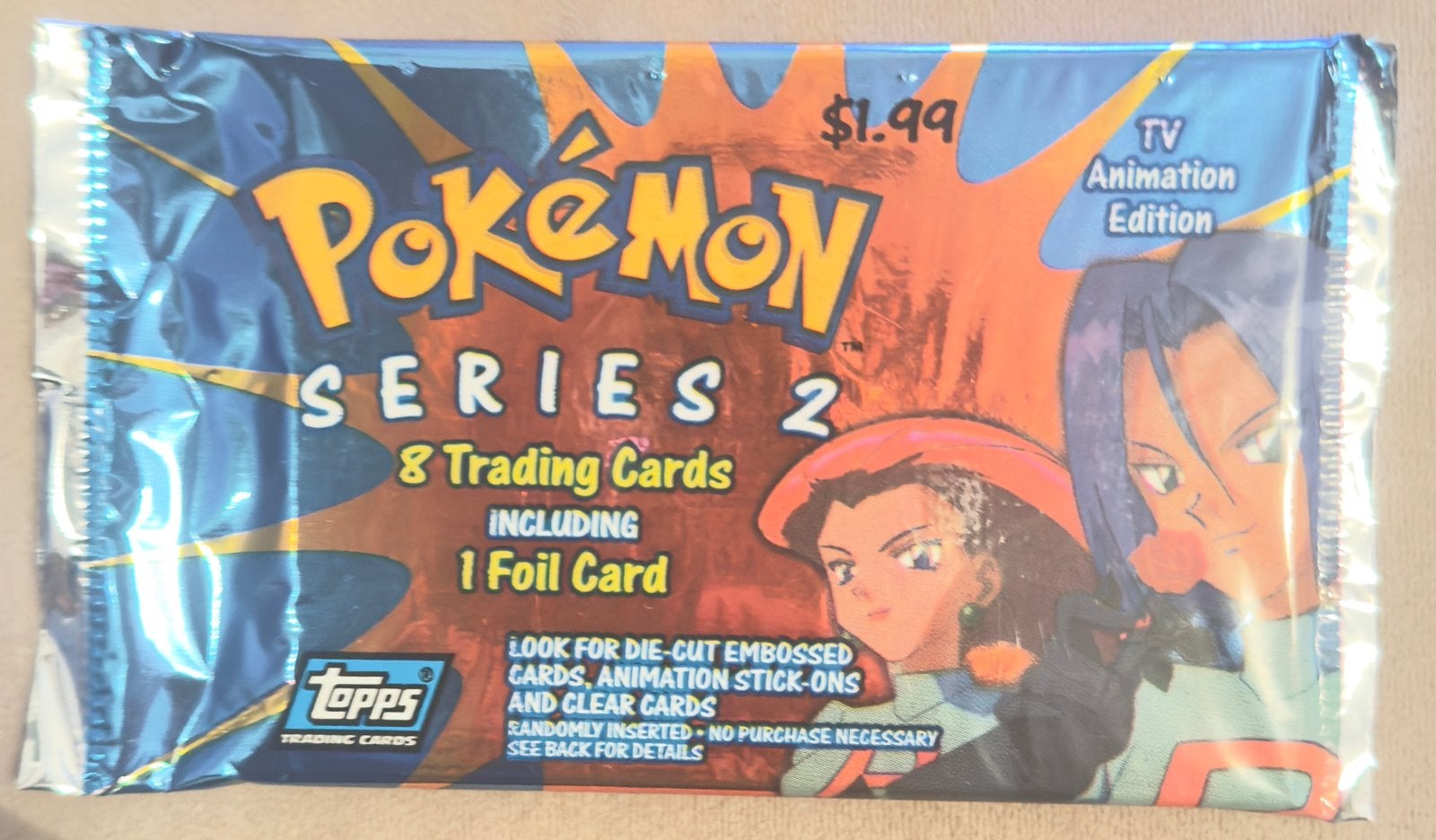 Vintage Pokémon Topps Series 2 Animation Edition jaar 2000, Ophalen of Verzenden, Zo goed als nieuw, Booster, Foil