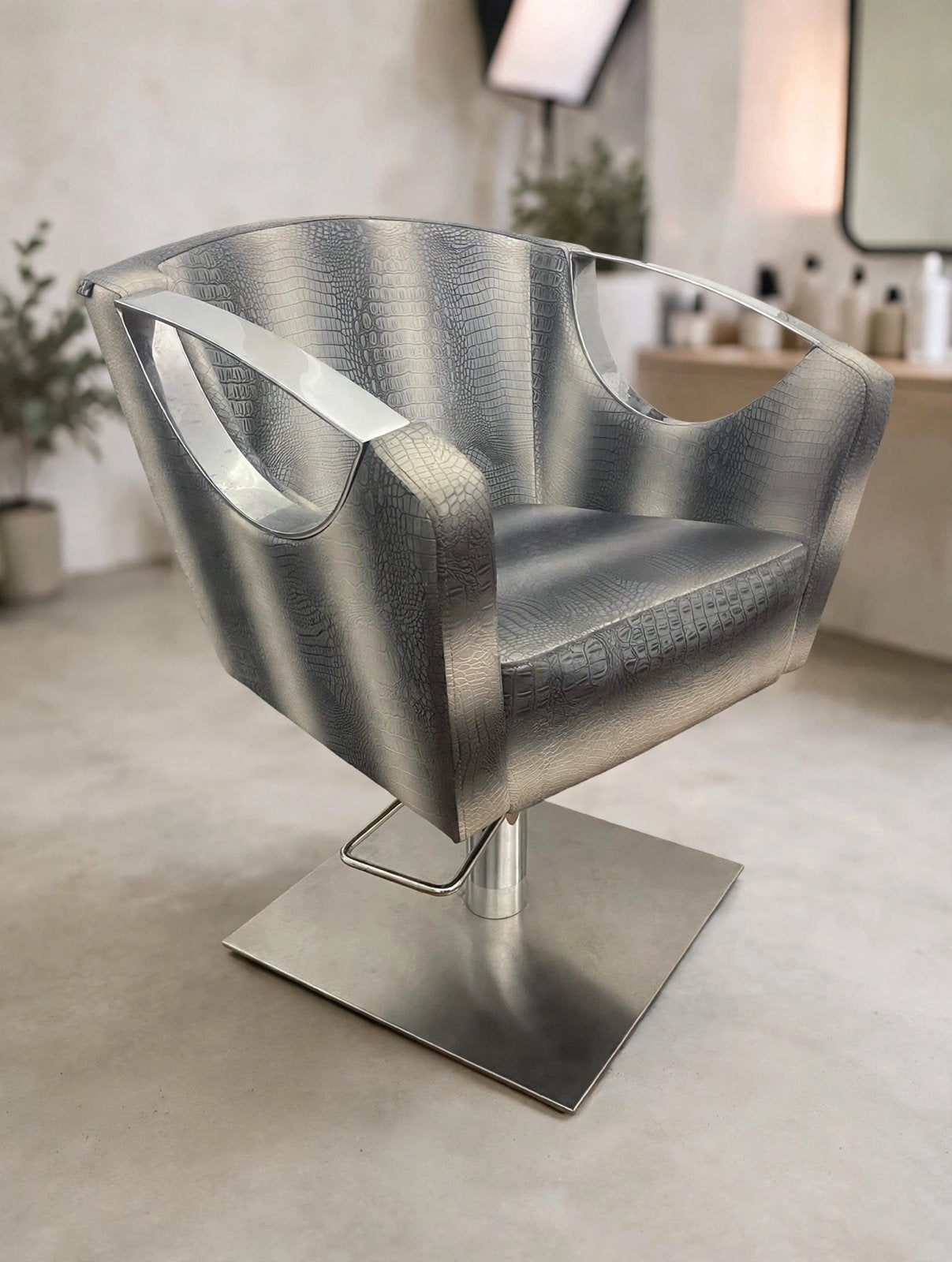 Design Kappersstoel / Salonstoel Croco Zilver - Chrome -, Maison & Meubles, Enlèvement, Comme neuf, Gris, Une
