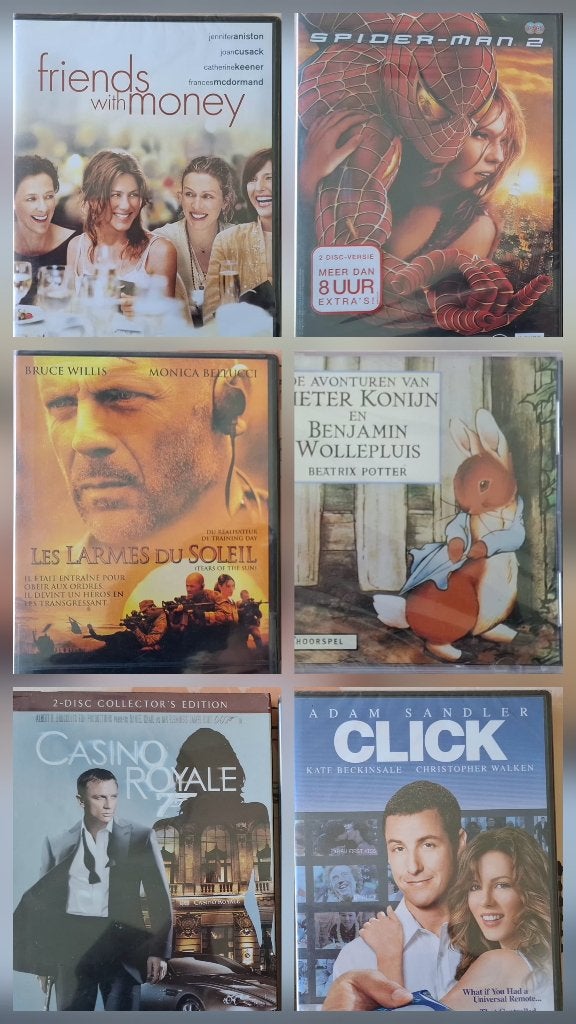 NIEUW in folie! 5 DVD’s + 1 Luister-CD (Bond, Spiderman enz), Alle leeftijden, Ophalen, Nieuw in verpakking