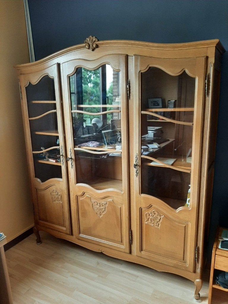 Bibliothèque en chêne clair style Louis XV, 150 à 200 cm, Utilisé, Louis XV, Avec tablette(s)