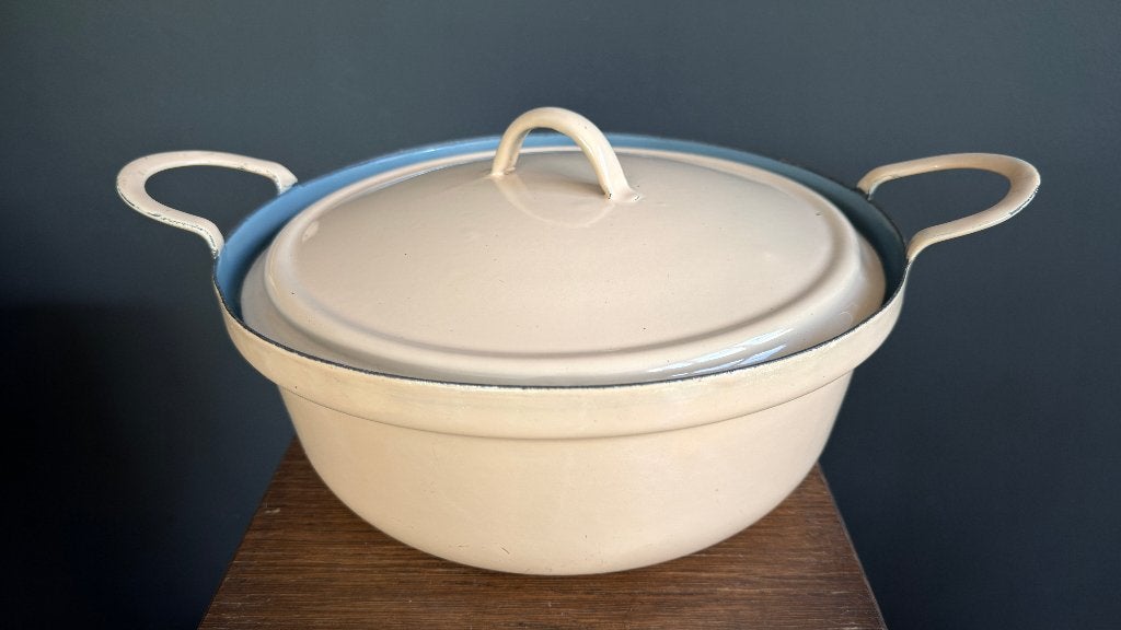 Vintage ULTRA geëmailleerde pan – Beige & Pastelblauw, Enlèvement ou Envoi