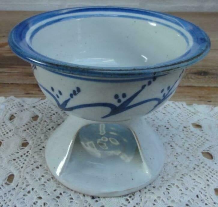 Handgemaakte keramiek warmhoud schaaltje met blauw motief, Ophalen of Verzenden