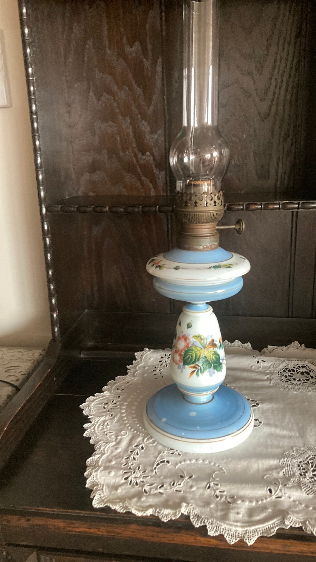 Antieke opaline olielamp , 60 cm hoog, Antiek en Kunst, Ophalen