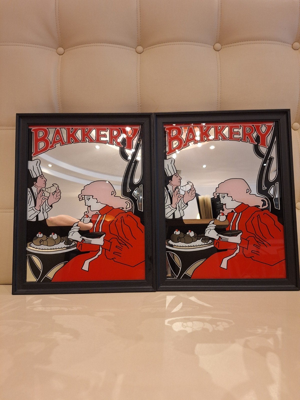 2 x spiegel met opschrift "BAKKERY", Huis en Inrichting, Ophalen of Verzenden