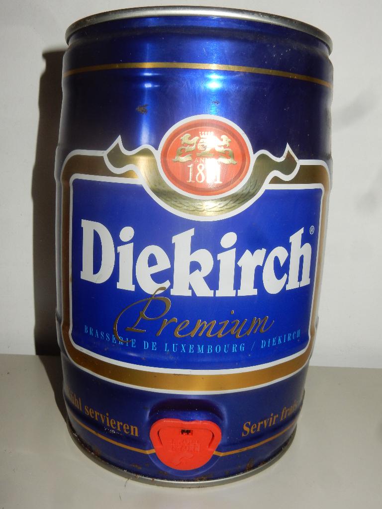 oud DIEKIRCH 5 Liter Bier Blik Vaatje uit LUXEMBURG, Verzamelen, Biermerken, Ophalen of Verzenden