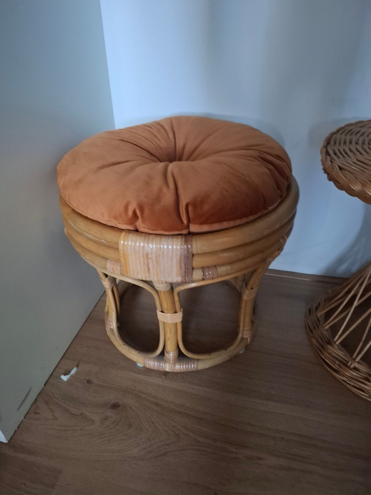 Pouf vintage en rotin et bambou, Enlèvement
