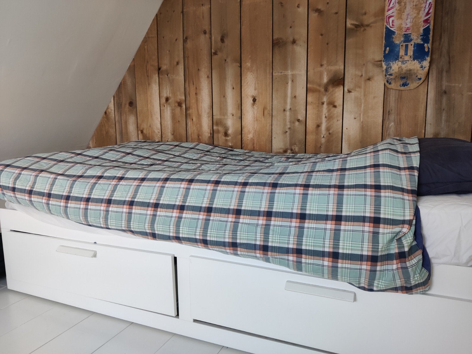Uitschuifbaar bed met opbergruimte 160x200, Huis en Inrichting, Ophalen, Gebruikt, Wit, Tweepersoons