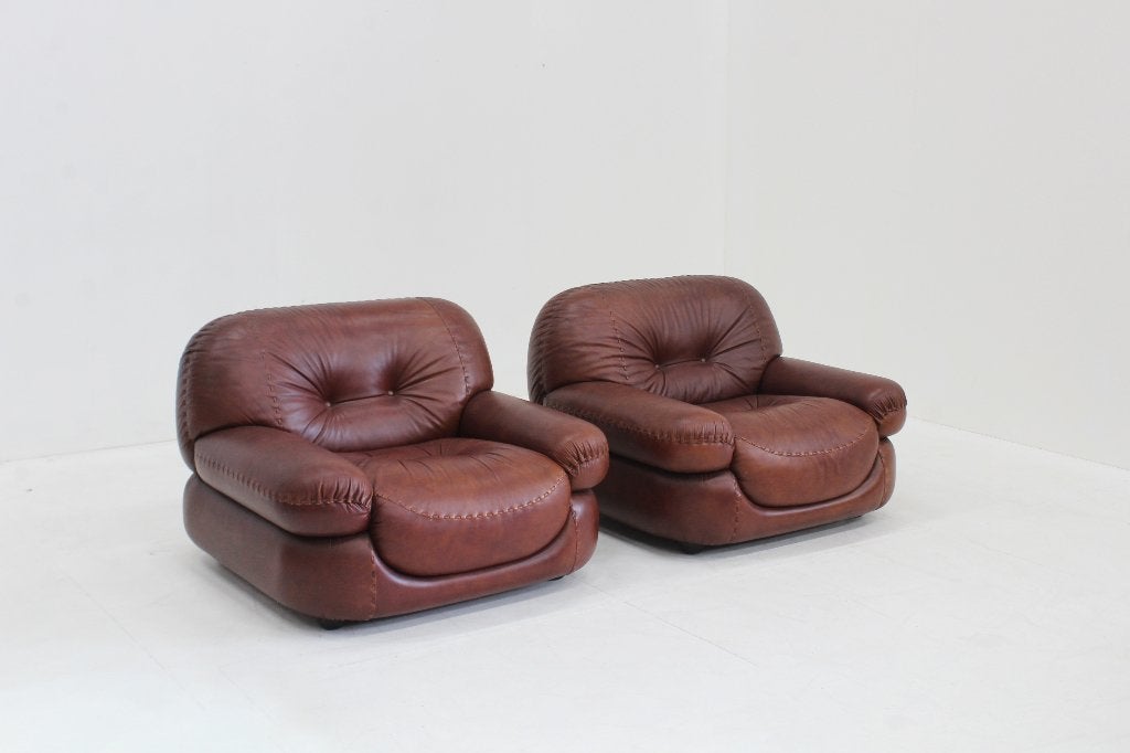 Set Vintage Sapporo Italiaanse fauteuils Mobil Girgi, Enlèvement ou Envoi, Utilisé, Brun, Chaise boule