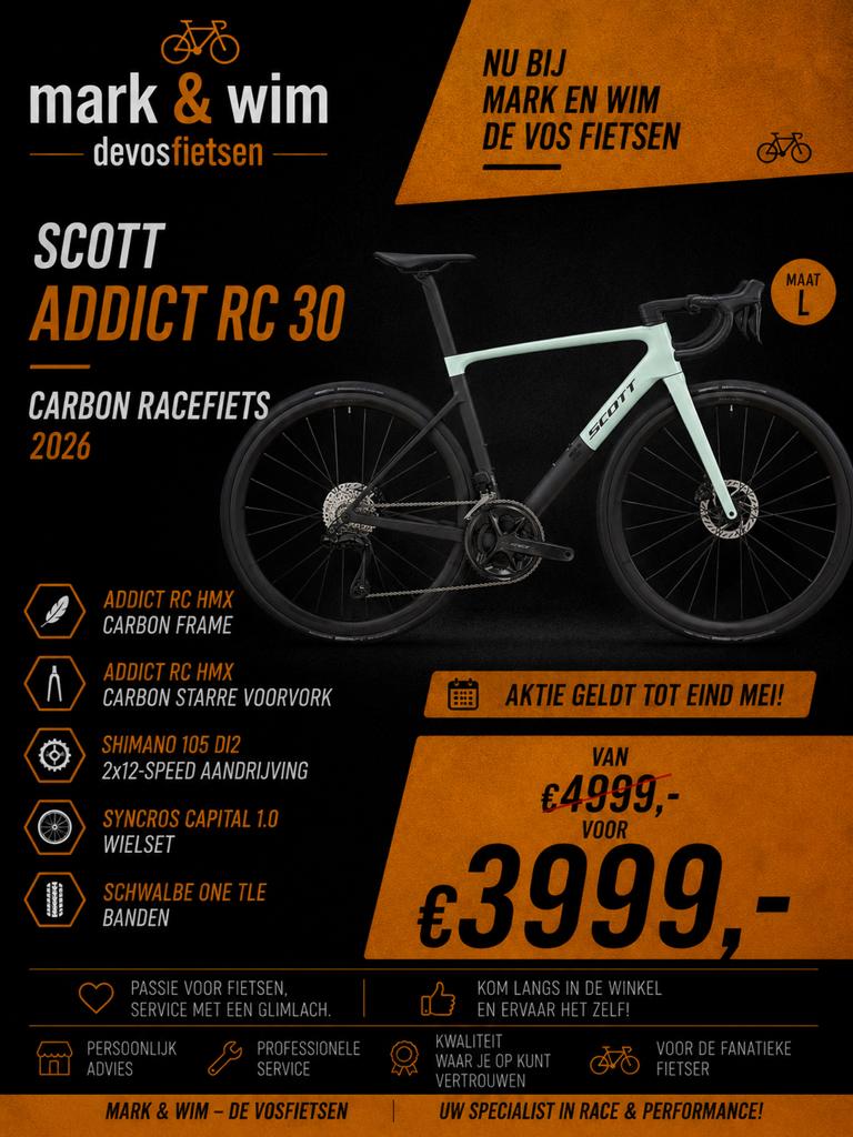 SCOTT ADDICT RC 30 - Carbon Racefiets - 2026 - Maat L, Fietsen en Brommers, Ophalen, Zo goed als nieuw, Carbon
